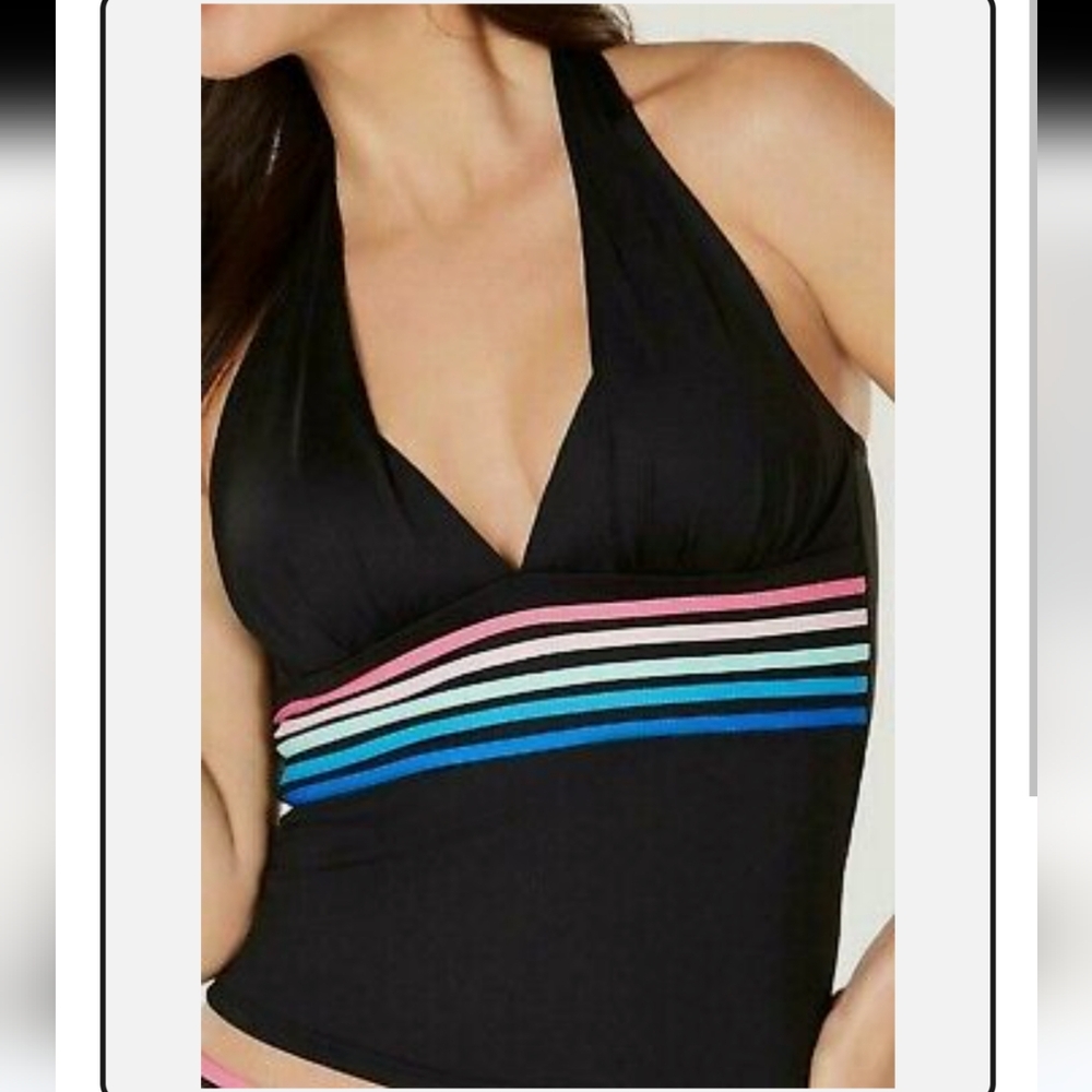 La Blanca Spectrum Halter Tankini Swimsuit Top Black Multicolor - Size 4
